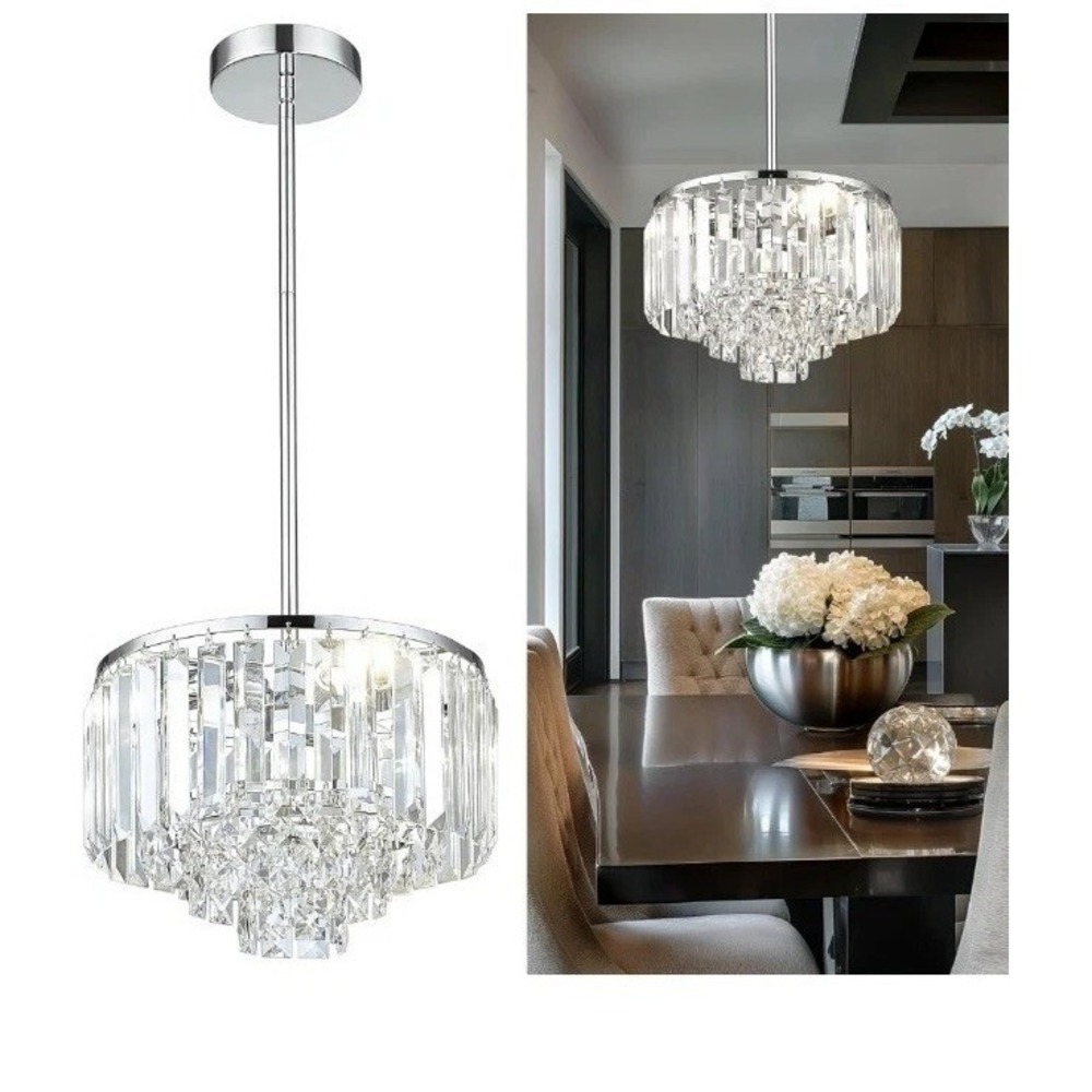 Cargifak Crystal Chandelier, 4-Tier Modern Chandelier with Polished Chrome Fi...